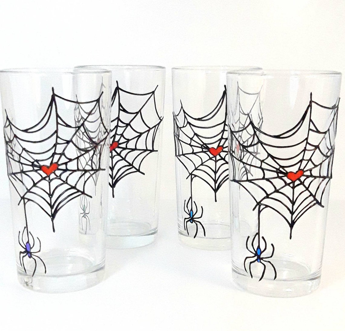 Spider Web Hand Painted water glasses Drinking Glass Set of4 | Etsy
