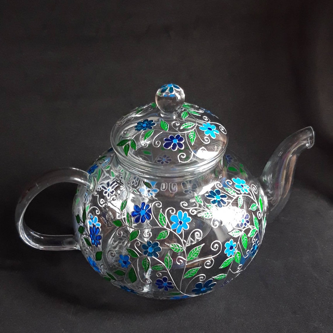 Glass teapot Personalized unique tea pot with blue small Etsy