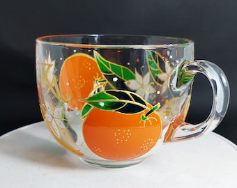 Grote oranje koffiemok gepersonaliseerde glazen oranje mok handgeschilderde oranje gigt for her Cadeau voor moeder
