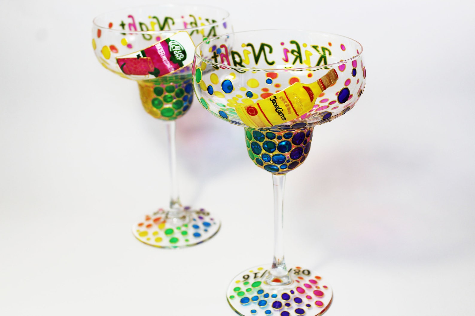Margarita Glasses Personalized Hand Painted Wedding Rainbow Etsy
