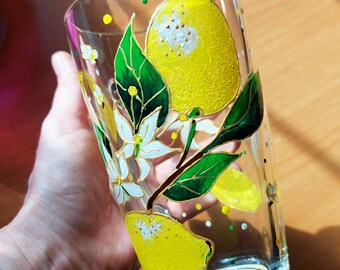Handgeschilderde citroenglazen koffiemok, gepersonaliseerd cadeau (11 oz en 17 oz)