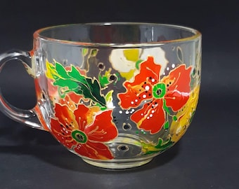 Handgeschilderde mok met klaproos, gepersonaliseerde theekop, cadeau voor koffieliefhebber