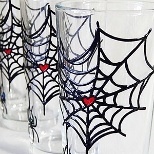 Spider Web Hand Painted Drinking Glass Set Of4 Halloween Water - Etsy