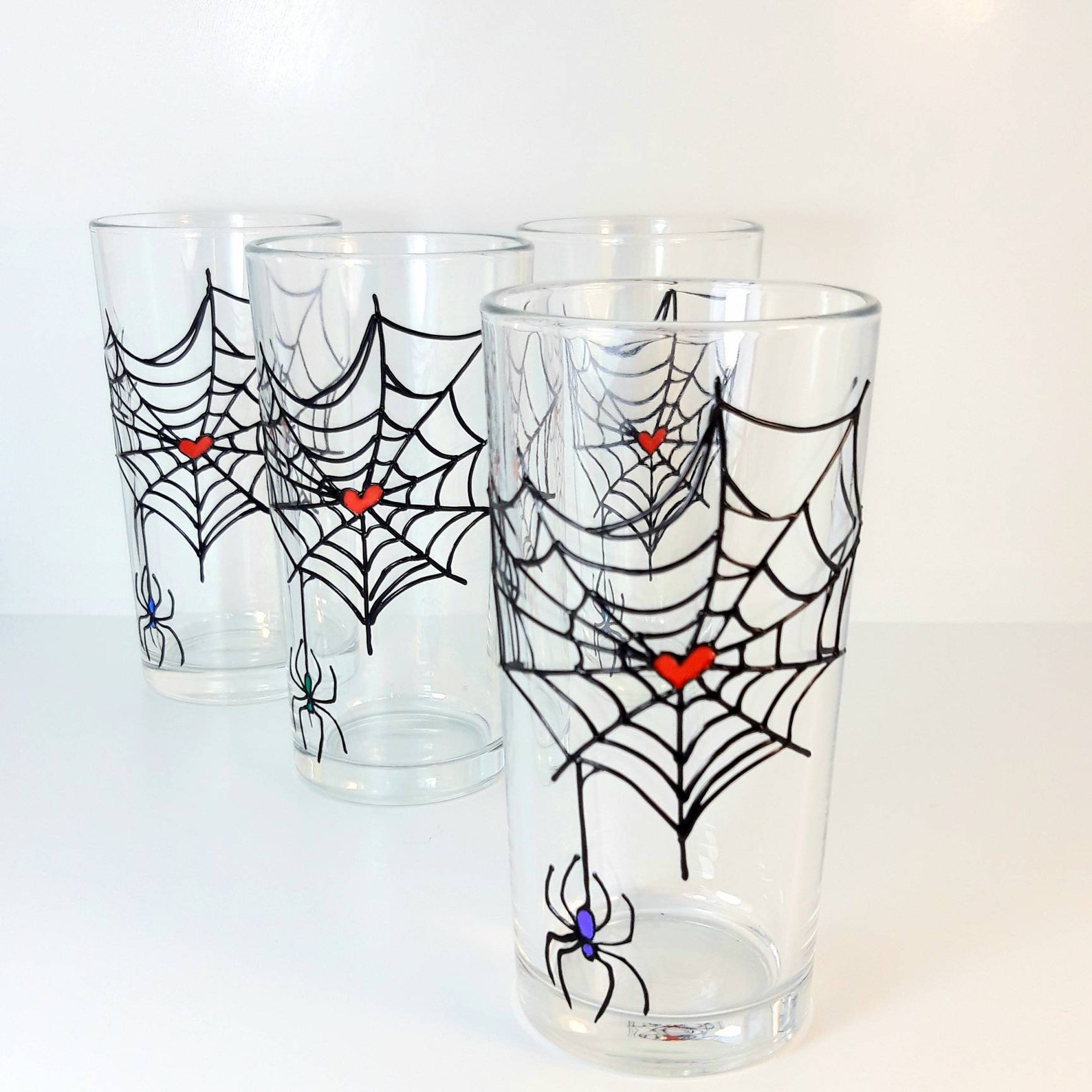 Spider Web Hand Painted Water Glasses Drinking Glass Set Of4 | Etsy