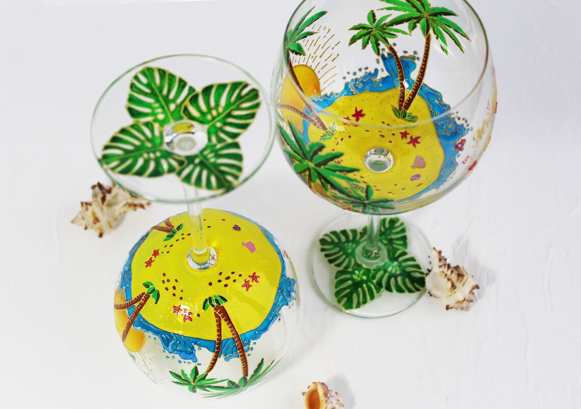 Palm Tree Wine Glasses Custom Personalized Beach Wine Etsy