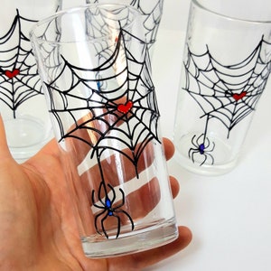Spider Web Hand Painted water glasses Drinking Glass Set of4 Halloween Personalized gift.