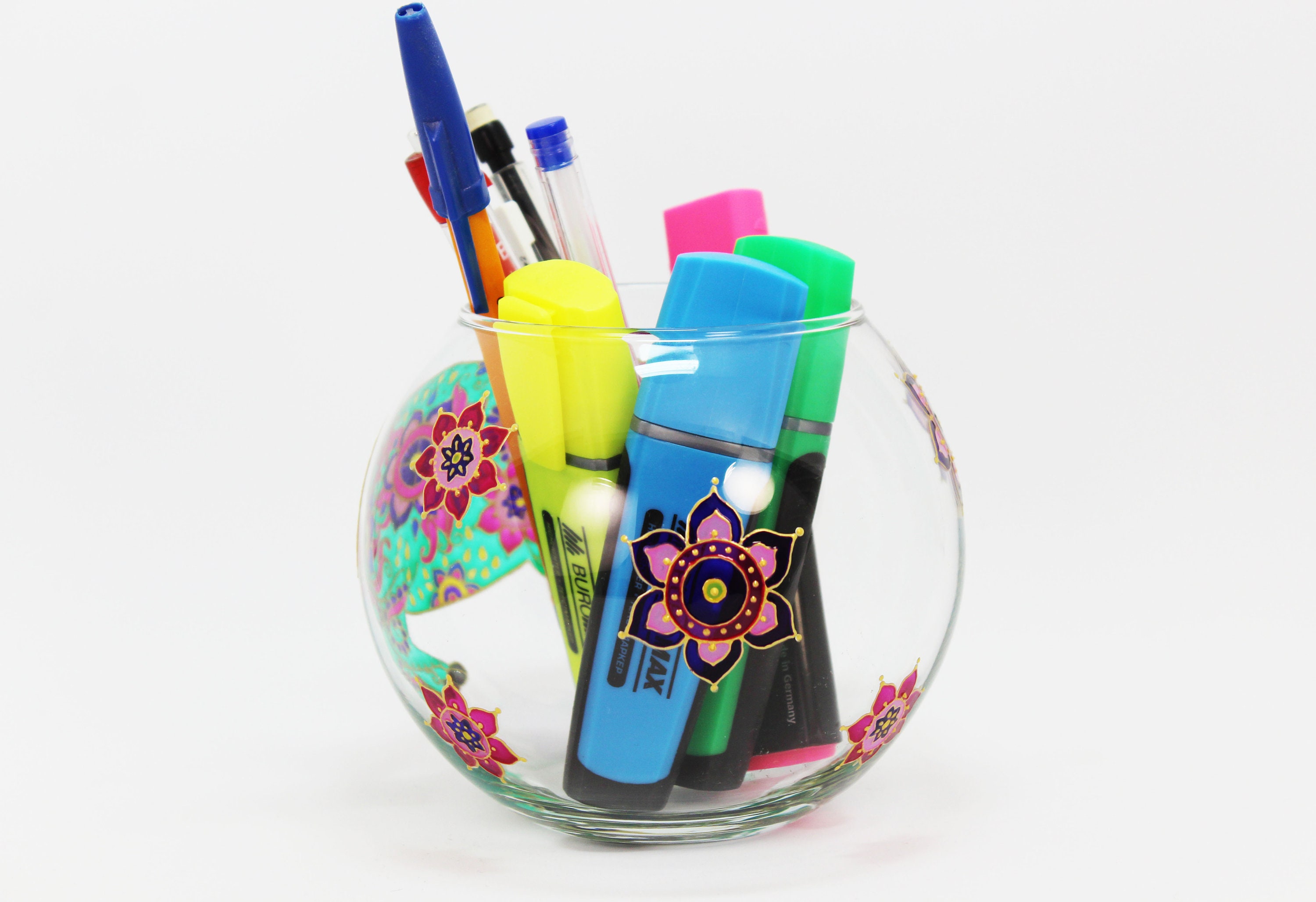 Pen Holder Personalized Glass Vase Hand Painted Green Hippo Etsy