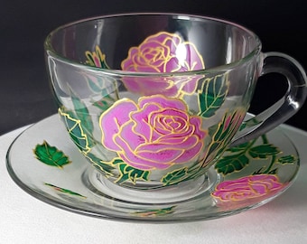 Roses teacup Personalized Hand-Painted Gift for Mom, grandmother, sister.