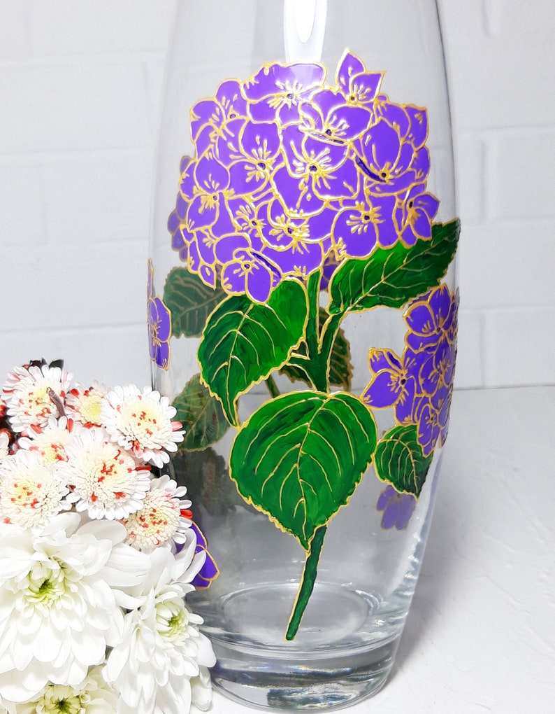 Large Flower Vase Purple Hydrangea Hand Painted Oval Gift Vase Etsy