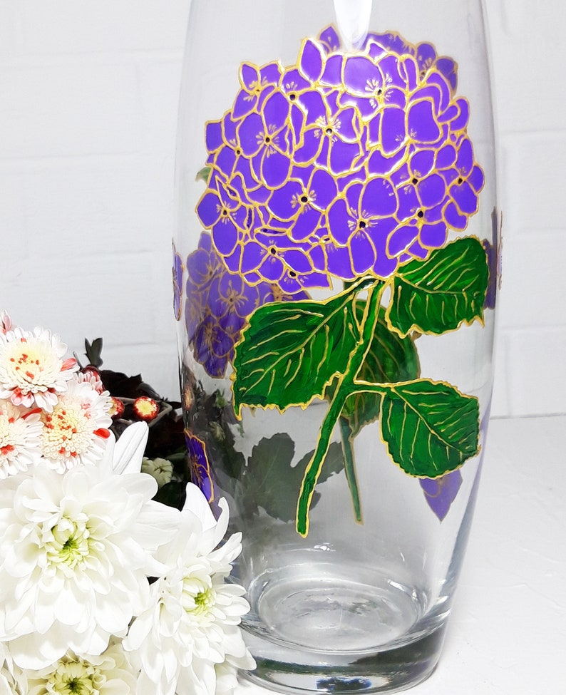 Large Flower Vase Purple Hydrangea Hand Painted Oval Gift Vase Etsy
