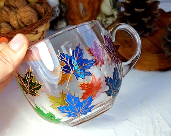Herfstbladeren grote mok glazen koffiemok, natuurliefhebber tuinieren cadeau.