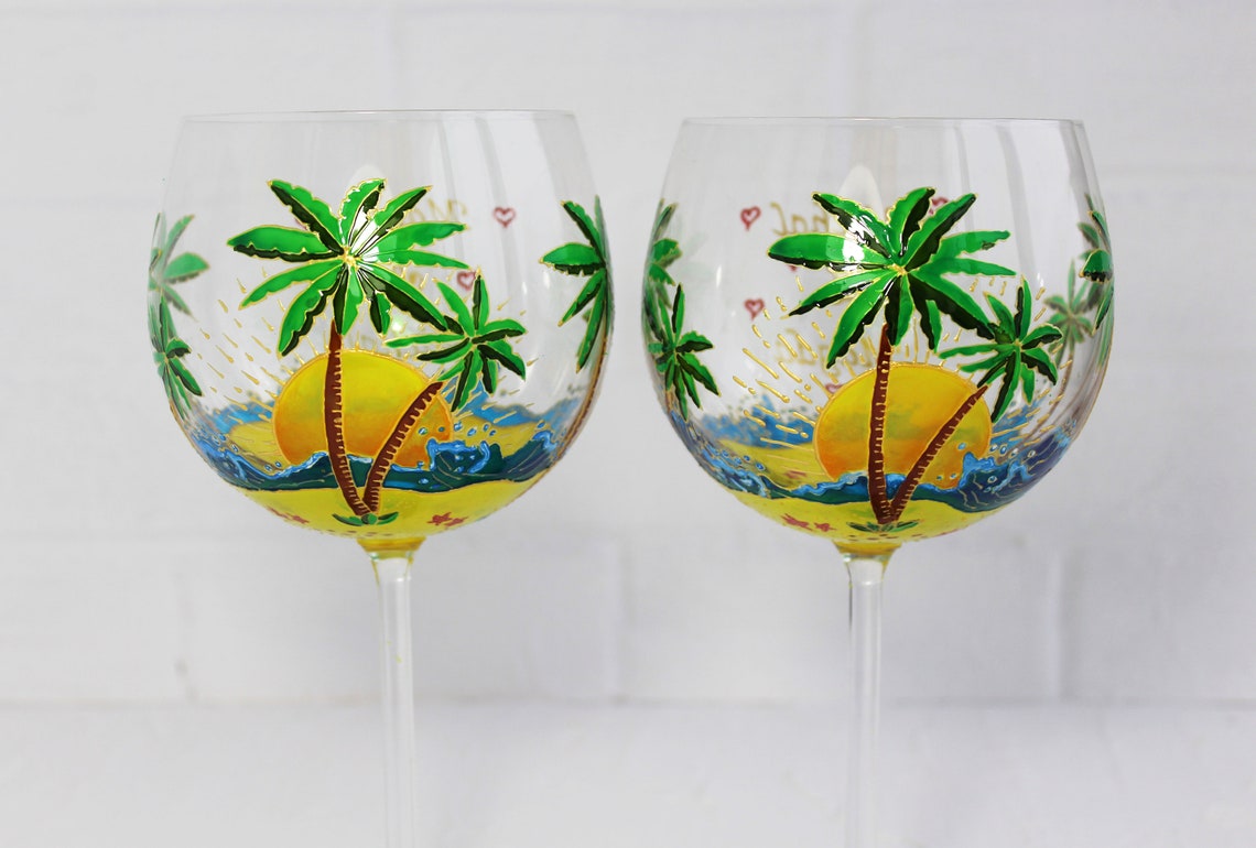 Palm Tree Wine Glasses Custom Personalized Beach Wine Etsy