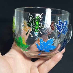 Rainbow Leaves Coffee Mug Hand painted Big Glass Mug 17 oz Leaves Personalized Nature Lover Gardening Gift.
