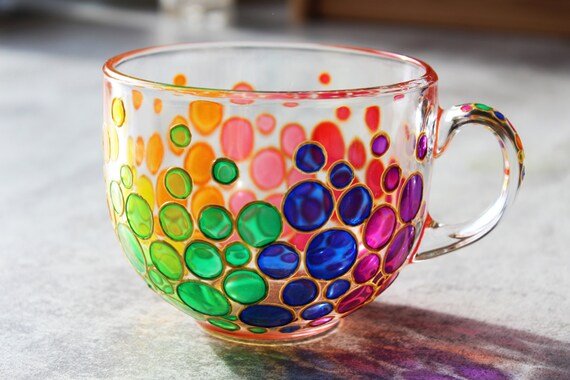 Blasen Grosse Bemalt Ekumine Bunte Mosaik Tasse Regenbogen Etsy