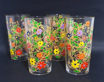 Waterglazen Set van 2,4,6,8,10st Glas - Regenboog Glaswerk | Botanische collectie| Handbeschilderde drinkglazen