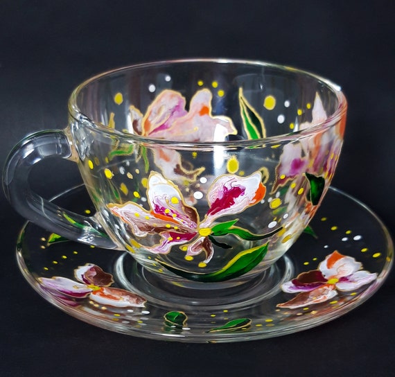 Apple Blossom Tea Cup Hand Painted Stained Glass Cup and Saucer Set  Beautiful Valentines Day Gift for Women, Mother, Sister. -  Israel