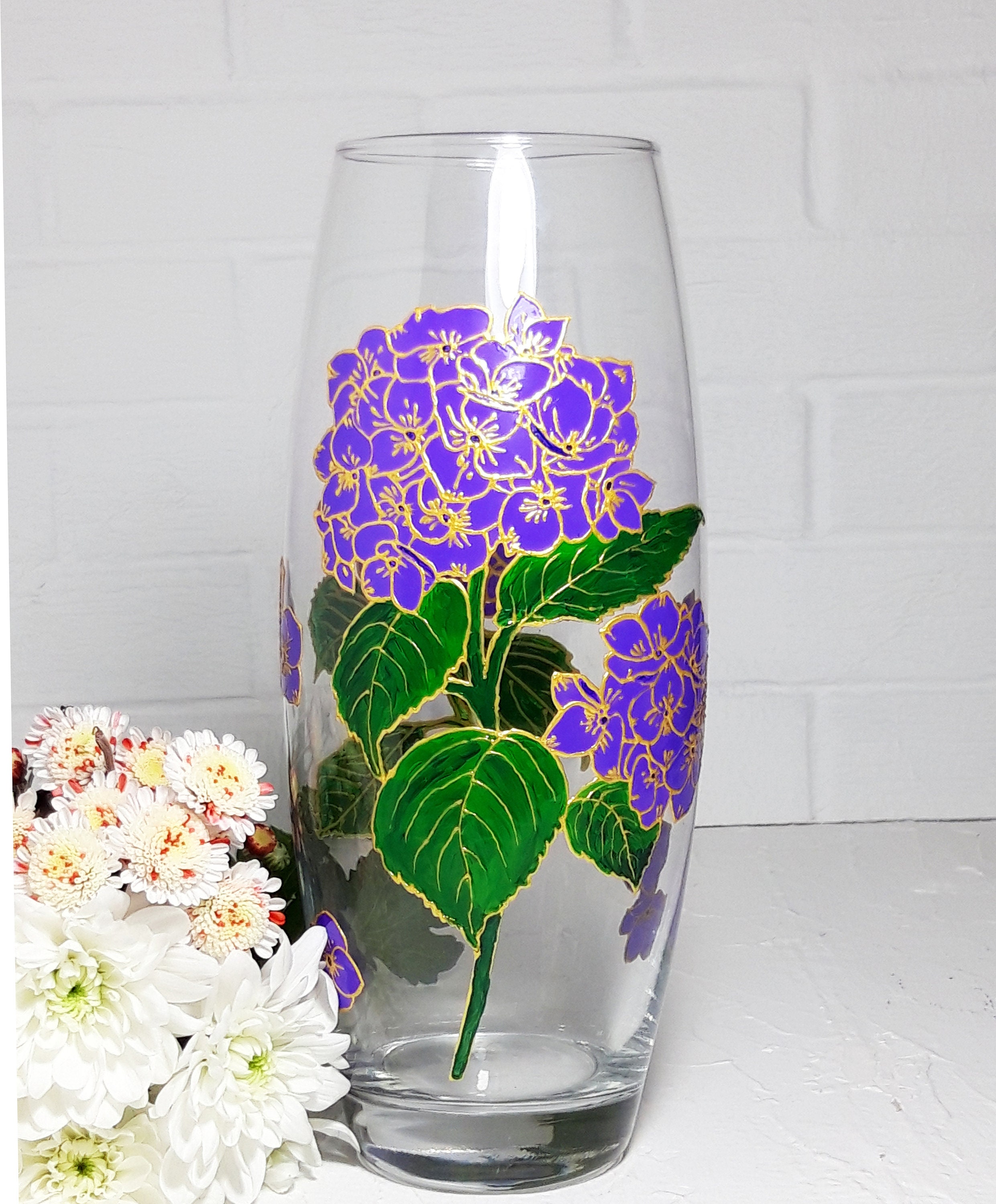 Large flower Vase purple Hydrangea hand painted oval Gift Vase Etsy