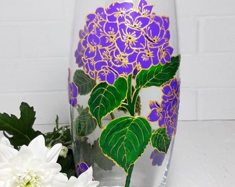 Large flower Vase purple Hydrangea hand painted oval Gift Vase for woman.
