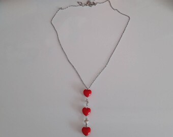 Red heart and Silver Heart Necklace