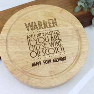 50th Birthday Personalised Cheese Board, Cheese Serving Board, Age Only ...