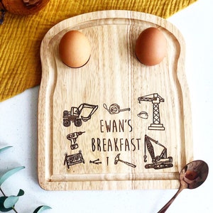 Personalised breakfast board, kids construction, Digger, Egg board, Gift ideas for boys, personalised children’s gift, Egg & soldier board,