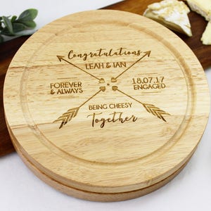 Personalised engagement cheese board, cheese serving board, Personalised being cheesy together, Personalized engagement gift Engagement idea