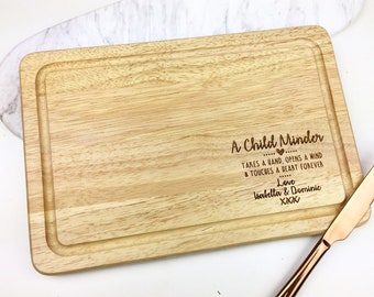 Child minder gift, personalised child minder chopping board, nursery nurse gift, teacher gift, takes a hand opens a mind and touches a heart