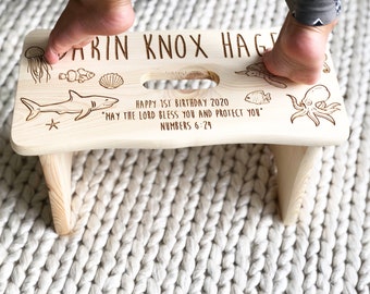 1st birthday gift, Personalised step stool, Under the sea theme, Shark, Unisex, Personalised stool, Personalised chair, Kids chair,