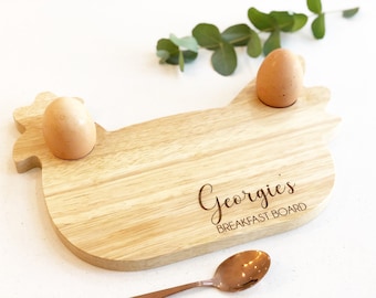 Tabla de desayuno unisex personalizada, Tabla de huevos, Forma de pollo, Huevos Duffy, Relleno de medias para niños, Regalo personalizado para niños, Huevo y soldados