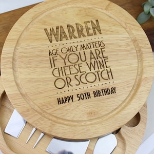 50th Birthday Personalised cheese board, cheese serving board, Age only matters if you are cheese or scotch, Gift for him, Cheese set