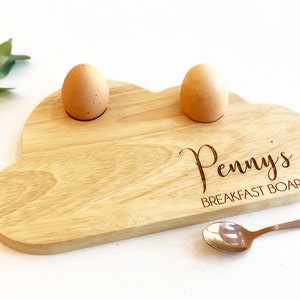 Personalised unisex breakfast board, Egg Board, Cloud shape, Duffy eggs, Kids Stocking filler, Personalised child’s gift, Egg and Soldiers