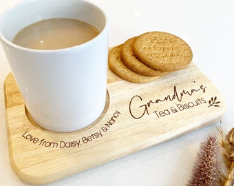 Personalisiertes Tee- und Keksbrett, Geschenk für Oma, Kekstablett, Kaffee und Kekse, Tee und Kekse, Getränke- und Snackbrett