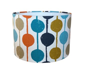 Handmade Fabric Lampshade. Taimi Circles by Scion in Sulphur / Tangerine / Kingfisher