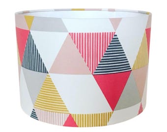 Handmade Fabric Lampshade. Brio by Clarke & Clarke in 'Coral'. Geometric Print Triangles