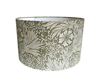 William Morris Marigold Moss Green Lampshade | Handmade Botanical Drum Lamp Shade | Ceiling or Table Lamp