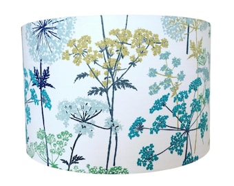 Handmade Fabric Lampshade. 'Meadow Hedgerow' by Iliv  in 'Pistachio' Blue Ochre Florals
