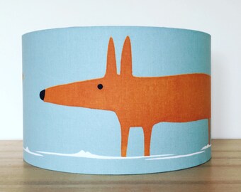 Handmade Lampshade, Mr Fox by Scion UK in Sky / Tangerine /  Chalk.