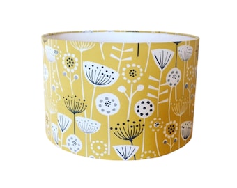 Handmade Fabric lampshade. Bergen 'Scandi Flowers' by Fryetts in Ochre
