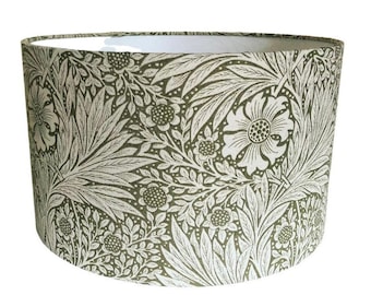 Handmade Designer Fabric lampshade. 'Marigold' by William Morris in Moss Green