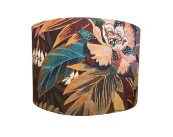 Prestigious Textiles Hidden Paradise Calypso Drum Lampshade | Tropical Velvet Fabric | Botanical Jungle Lamp Shade | Handmade Lighting