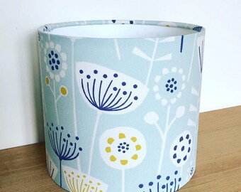 Handmade Fabric lampshade. Bergen 'Scandi Flowers' by Fryetts in Seafoam (Pale Blue)