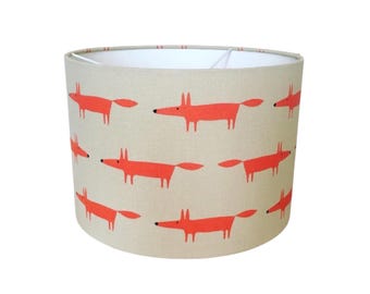 Scion Little Fox Ginger Lampshade | Orange Fox Drum Lamp Shade | Woodland Nursery Light | Handmade Ceiling or Table Lampshade