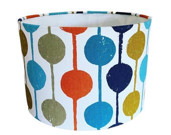 Handmade Fabric Lampshade. Taimi Circles by Scion in Sulphur / Tangerine / Kingfisher