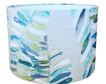 Handmade Fabric Lampshade. 'Azolla’ by Voyage. In 'Capri' colourway.