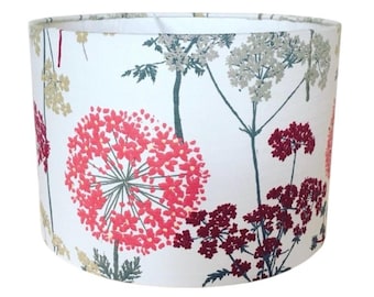 Handmade Fabric Lampshade. 'Meadow Hedgerow' by iliv in 'Ruby'