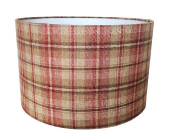 Handmade Luxury Fabric Lampshade. 100% Linwood wool. Bressay check in Damsay / Tartan.