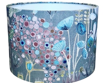 Handmade Fabric Lampshade.  'Alisa’ flowers by Voyage. In Granite Grey