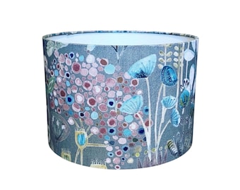 Handmade Drum Lampshade – Voyage Decoration Ailsa Granite Grey | Luxury Botanical Designer Fabric Shade | Contemporary Floral Ceiling Table