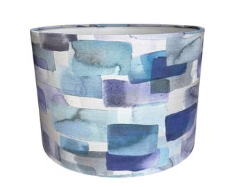 Voyage Decoration Kampala Indigo Drum Lampshade | Blue Abstract Watercolour Shade | Modern Contemporary Lighting | Handmade Ceiling or Table