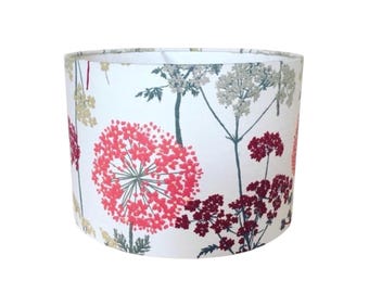 iLiv Meadow Hedgerow Ruby Lampshade | Floral Drum Lamp Shade | Red Burgundy Wildflower Shade | Handmade Ceiling or Table Lamp